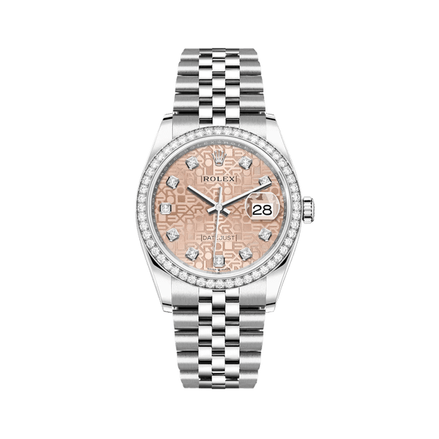 Datejust 36mm, st/wg, Pink Jub 10rd dial, Diamond Bezel, Jubilee Bracelet
