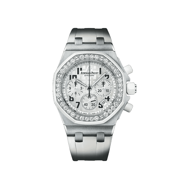 Royal Oak Offshore Lady Chrono 37mm, Steel, White dial, Diamond bezel, White rubber