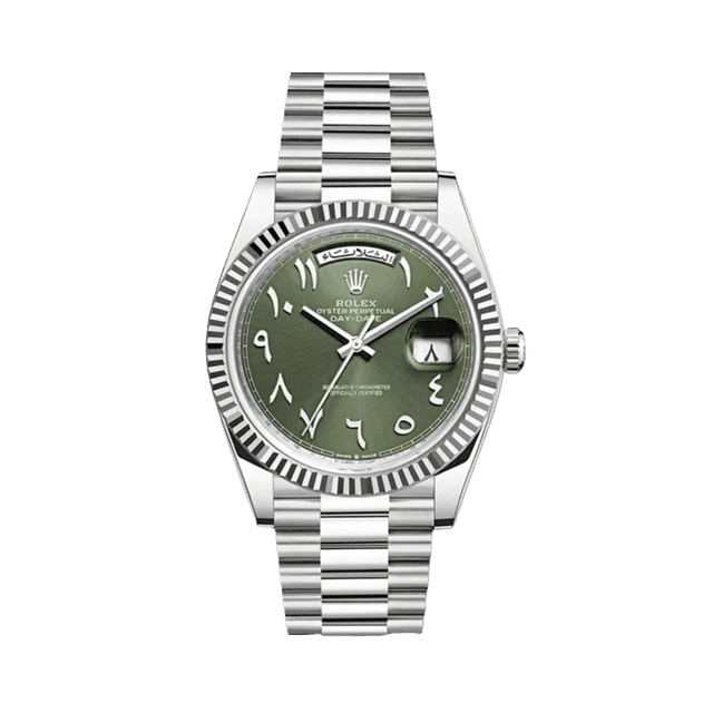 Daydate 40mm, PT, Olive Arabic dial, President Bracelet