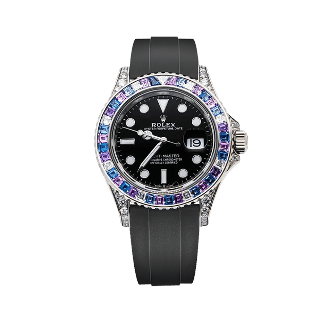 Yacht Master 40mm, WG, Diamond/Sapphire Bezel, Black dial, Oysterflex