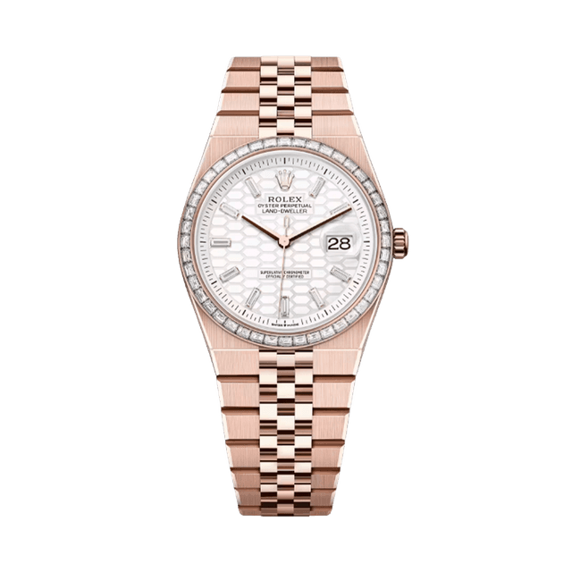 Land Dweller 36mm, RG , White Honeycomb dial, Diamond set bezel, Flat Jubilee Bracelet