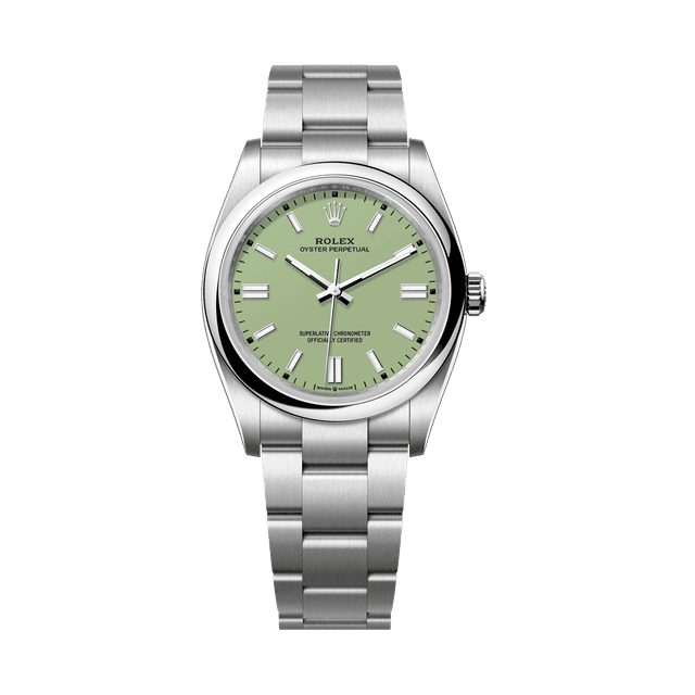 Oyster Perpetual 36mm, Steel, Pistachio Tab dial, Domed bezel, Oyster Bracelet