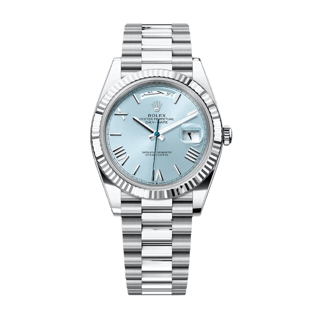 Daydate 40mm, PT, Ice Blue Roman  Arabic dial, President Bracelet