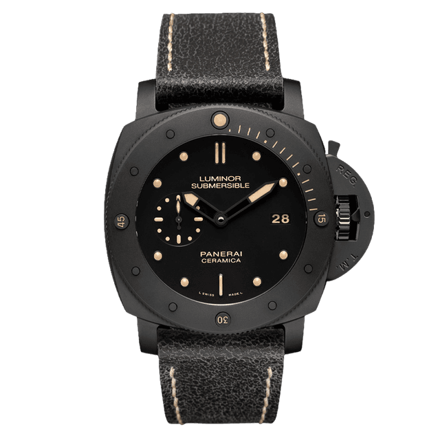 LUMINOR 1950 47 SUBMERSIBLE P9000 CERAMIC LEATHER BLACK P0894/1000