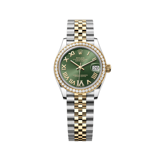 Datejust 31mm, st/yg, Olive VI diam dial, Diamond Bezel, Jubilee Bracelet