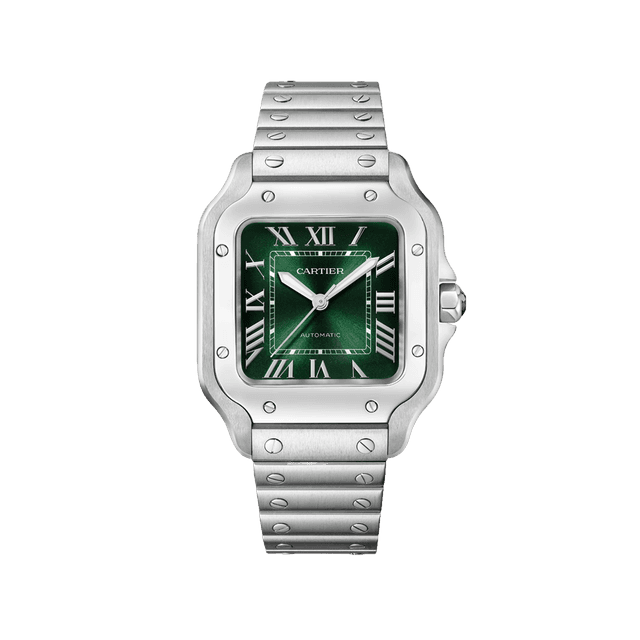 Santos de Cartier Medium Model 35.1mm, Steel, Green dial, Bracelet