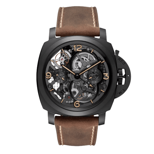 LUMINOR 1950 47 GMT BLACK CERAMIC TOURBILLON “LO SCIENZIATO” LEATHER BROWN 23/150