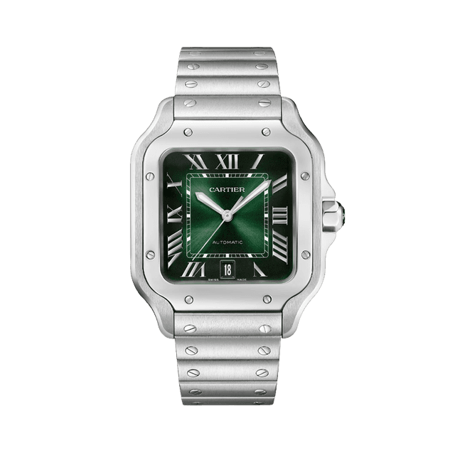 Santos de Cartier Large Model 39.8mm, Steel, Green dial, Bracelet