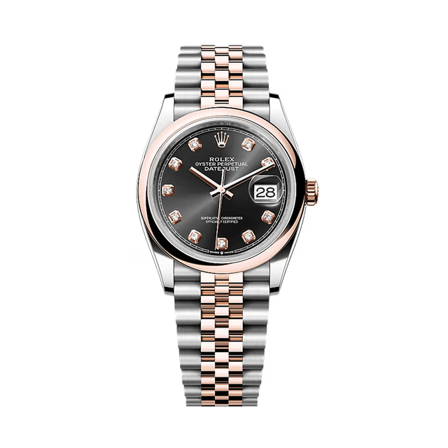 Datejust 36mm, st/rg, Domed Bezel, Black 10rd dial, Jubilee Bracelet