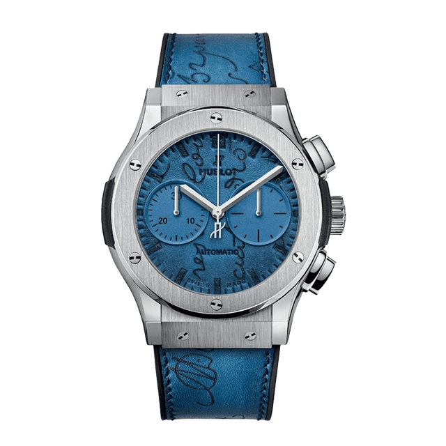 Classic Fusion Chrono Berluti Script Titanium , 45mm, Blue dial, Blue Rubber Strap lmdd 089/250