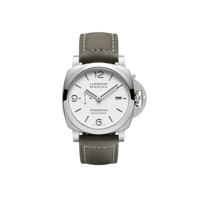 LUMINOR 44 MARINA P9010 STEEL LEATHER WHITE W0498/1000