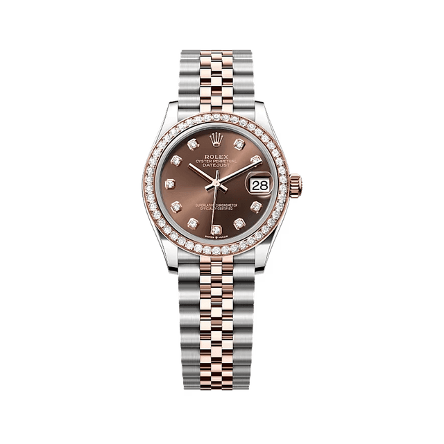 Datejust 31mm, st/rg, Choco 10rd dial, Domed diamond bezel, Jubilee Bracelet
