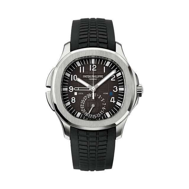 Aquanaut Travel Time, Steel, Black dial, Black rubber