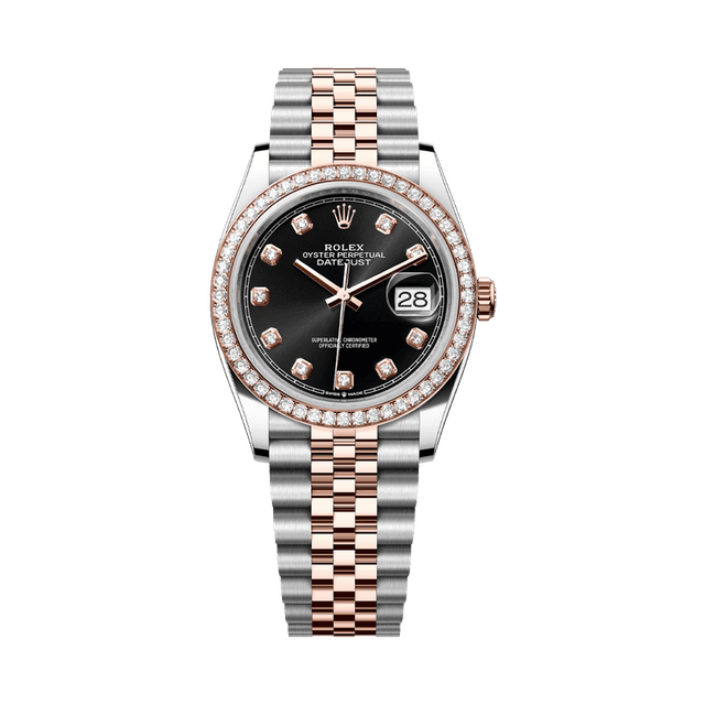 Datejust 36mm, st/rg, Balck 10rd dial, Diamond Bezel, Jubilee Bracelet