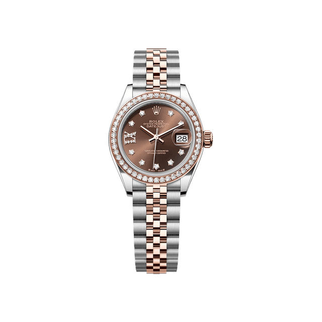 Datejust 28 mm, st/rg, Choco 9 Stars, IX Diamond, Diamond Bezel, Jubilee Bracelet