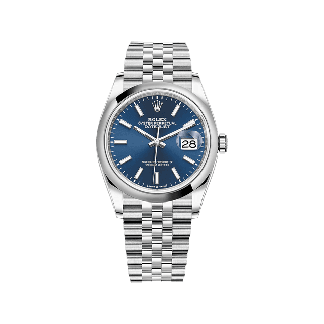 Datejust 36mm, Steel, Blue Tab dial, Domed bezel, Jubilee Bracelet