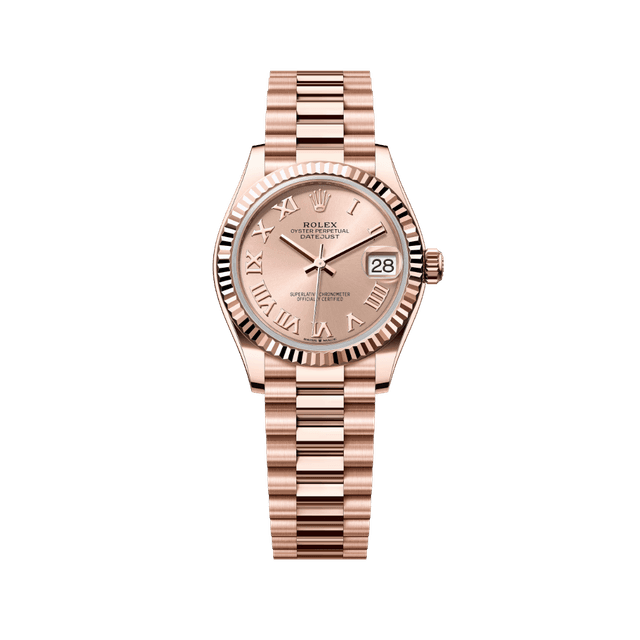 Datejust 31mm, RG, Pink Roman Dial, President Bracelet