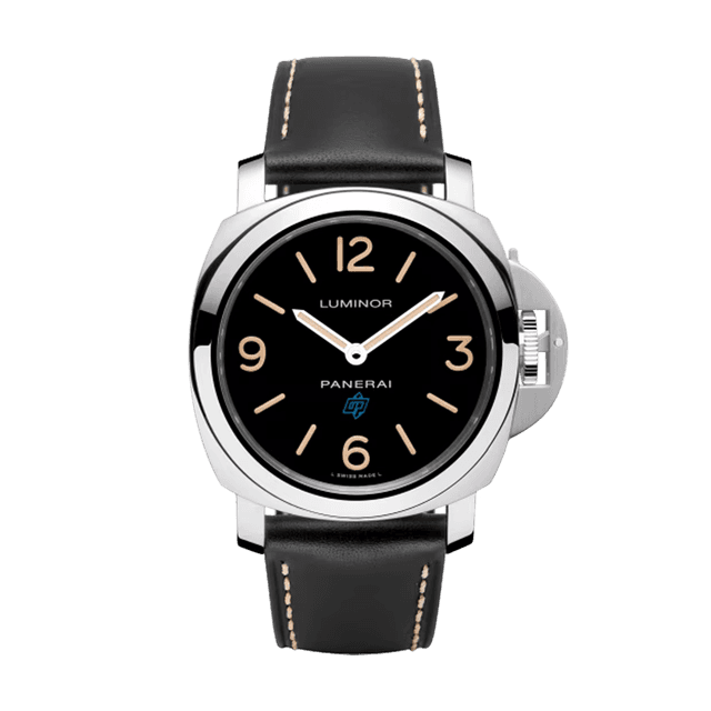 LUMINOR 44 LOGO MARINA P6000 STEEL LEATHER BLACK