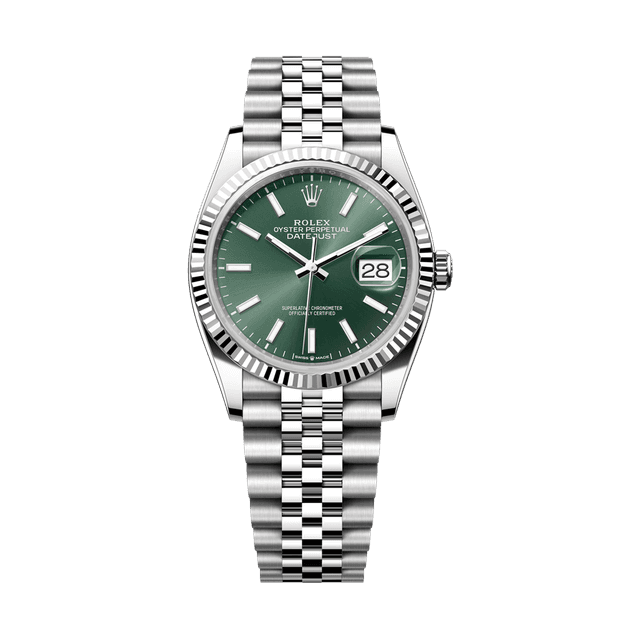 Datejust 36mm, st/wg, Mint Green Tab dial, Jubilee Bracelet