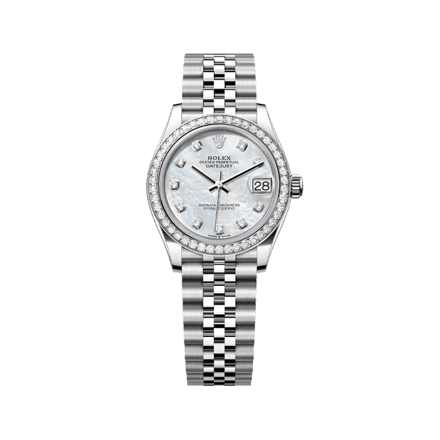 Datejust 31mm, st/wg, White MOP 10rd dial, Diamond Bezel, Jubilee Bracelet