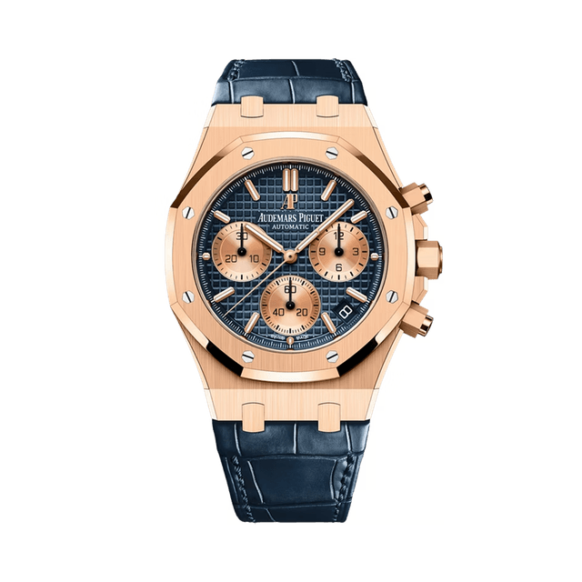 Royal Oak Chronograph 41mm, RG, Blue dial, Blue Leather Strap
