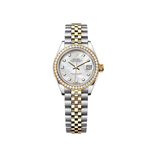 Datejust 28mm, st/yg, White MOP 10rd dial, Diamond Bezel, Jubilee Bracelet