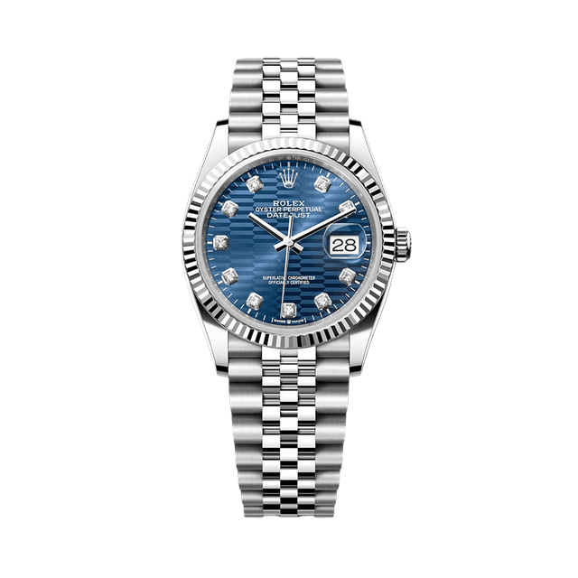 Datejust 36mm, st/wg, Fluted Blue 10rd dial, Jubilee Bracelet