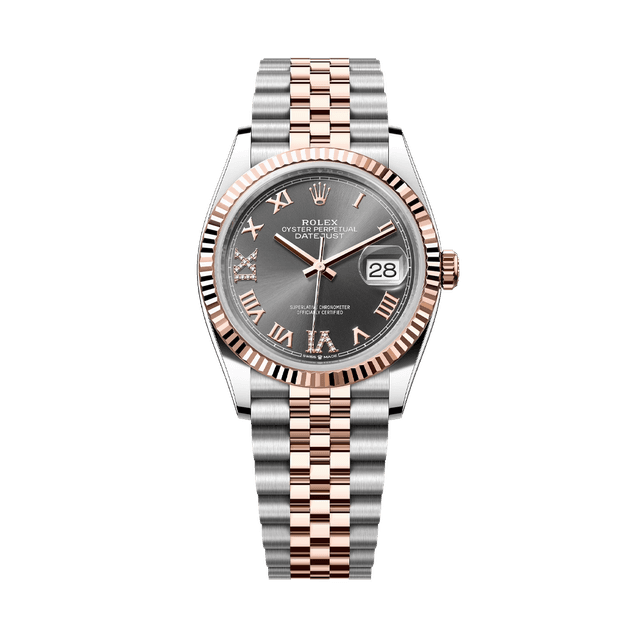 Datejust 36mm, st/rg, Slate Grey VI IX diam dial, Jubilee Bracelet