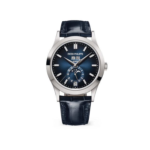 Complications Annual Calendar Moon Phases, WG, Blue dial, Blue Leather Strap