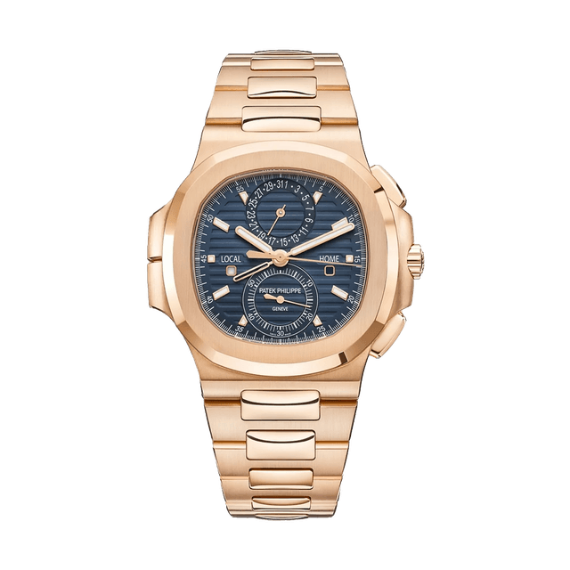 Nautilus Chrono, Travel time, RG, Blue dial, Bracelet