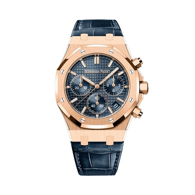 Royal Oak Chronograph 50th Anniversary 41mm, RG, Blue dial, Blue Leather Strap