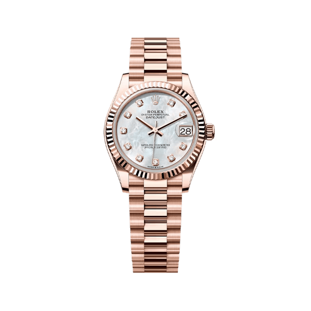 Datejust 31mm, RG, White MOP 10rd dial, President Bracelet