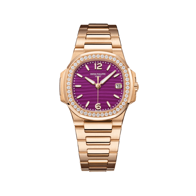 Nautilus Lady RG, 32mm, Purple Opaline Dial, Diamond Bezel, Bracelet