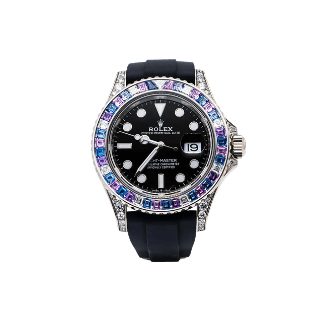 Yacht Master 40mm, WG, Diamond/Sapphire Bezel, Black dial, Oysterflex