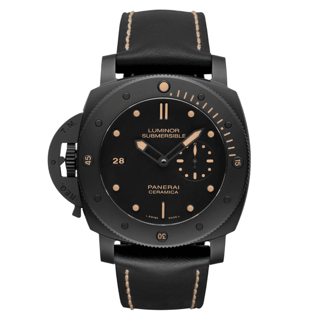 LUMINOR 1950 47 SUBMERSIBLE P9000 CERAMIC LEATHER BLACK P0894/1000