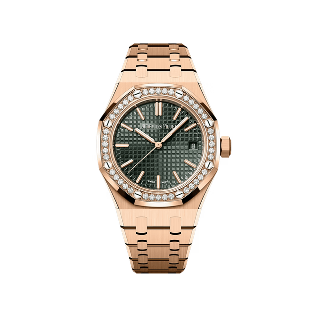 Royal Oak 50th Anniversary 37mm, RG, Khaki Green dial, Diamond bezel, Bracelet
