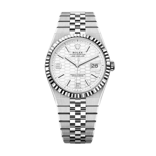 Jam tangan Rolex Land-Dweller 40mm, steel & white gold, dial putih, bracelet Jubilee ref. 127334-0001
