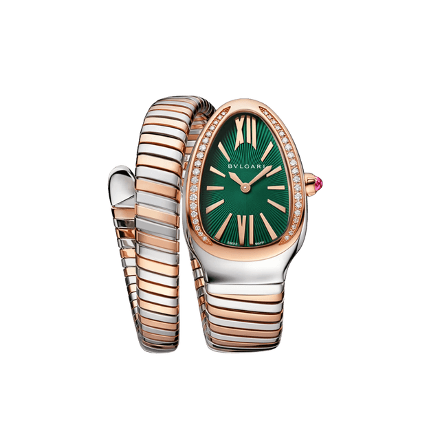 Serpenti Tubogas Watch S 35mm, Steel/RG, Diamond 38 bezel, Green dial, Bracelet