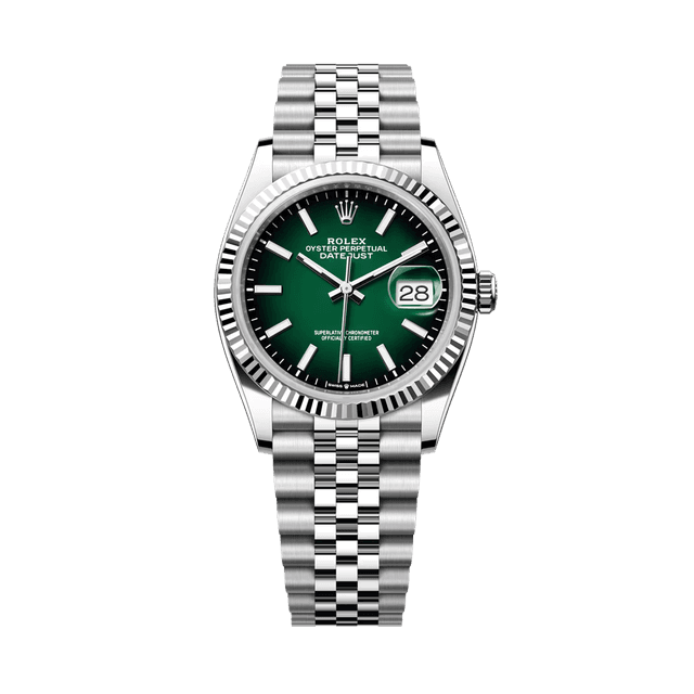 Datejust 36mm, st/wg, Green Ombre dial, Jubilee Bracelet