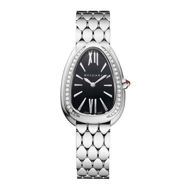 Serpenti Seduttori Watch Quartz 33mm, Steel, Diamond 38 bezel, Black dial, Bracelet