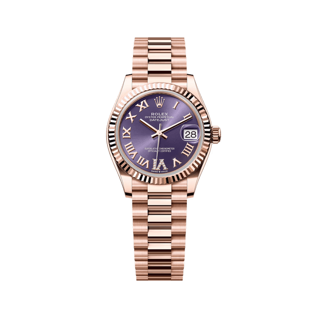 Datejust 31mm, RG, Aubergine VI diam dial, President Bracelet