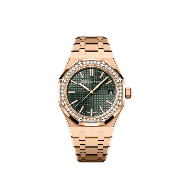 Royal Oak 50th Anniversary 37mm, RG, Khaki Green dial, Diamond bezel, Bracelet