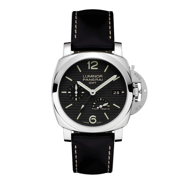 LUMINOR 1950 42 GMT PR P9002 STEEL LEATHER BLACK S0916/1000