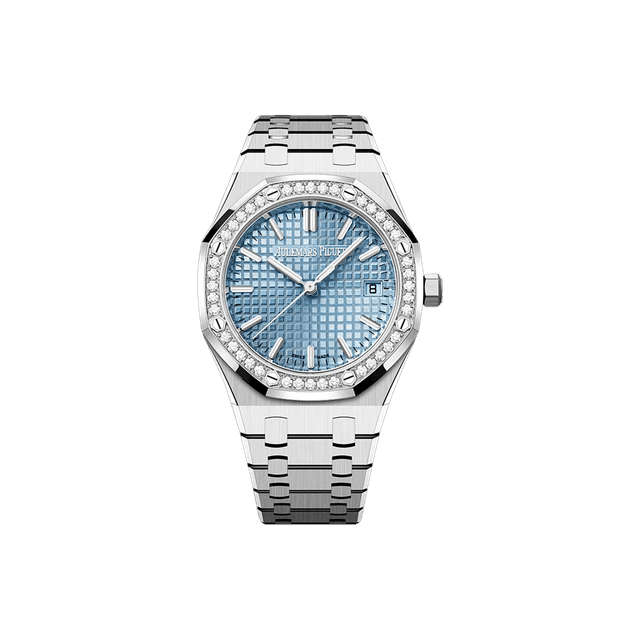 Royal Oak 34mm, Steel, Ice Blue dial, Diamond bezel, Bracelet