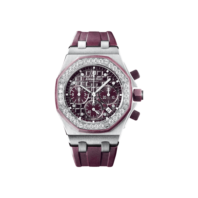 Royal Oak Offshore Lady Chrono 37mm, Steel, Purple dial, Diamond bezel, Purple rubber