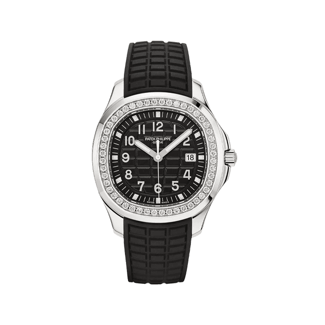 Aquanaut Lady 38.8mm, Steel, Quartz, Black dial, Diamond bezel, Black rubber