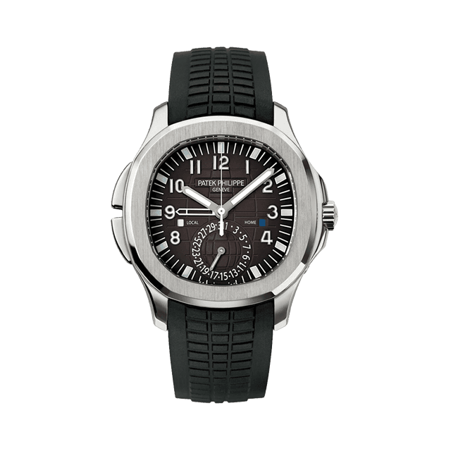 Aquanaut Travel Time, Steel, Black dial, Black rubber