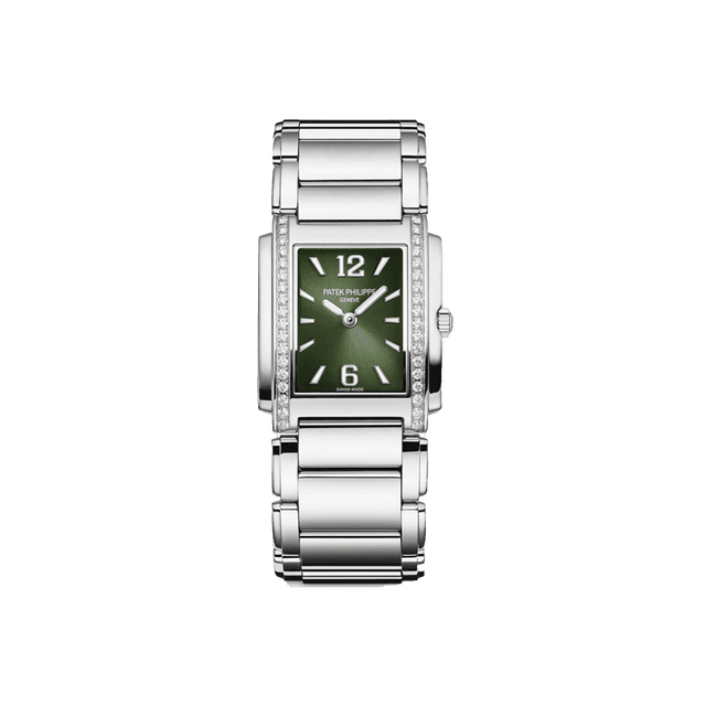 Twenty-4 Quartz Steel, 25.1x30mm, Olive Green Dial, Diamond Bezel, Bracelet