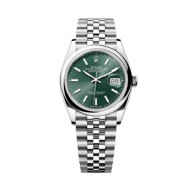 Datejust 36mm, Steel, Mint Green dial, Domed bezel, Jubilee Bracelet